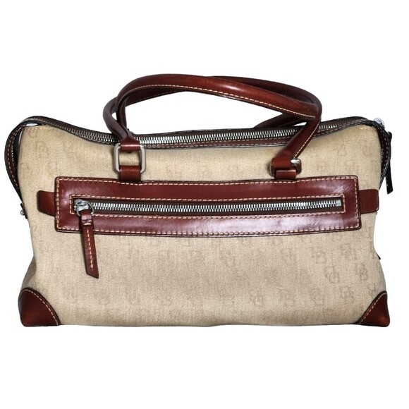 Vintage Dooney & Bourke Brown Leather & Tan Monogram Canvas Satchel 12.5"X7.5"X5 - Picture 2 of 14